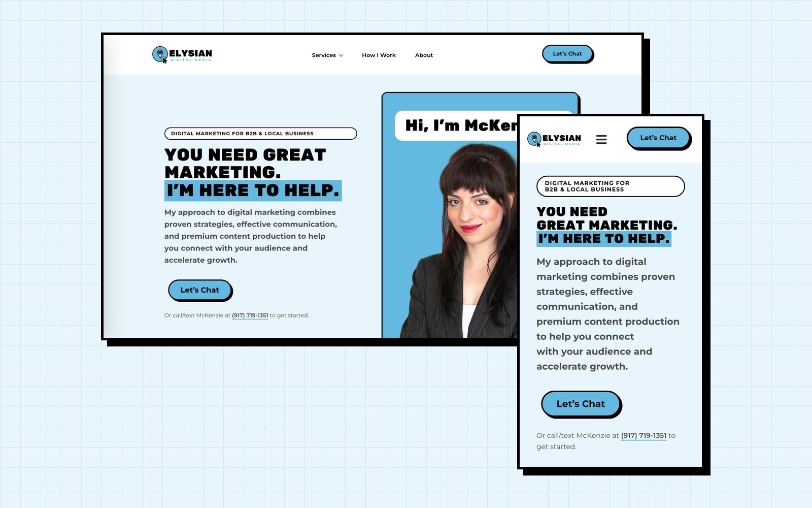 Website and SEO work: the Elysian Digital Media site on desktop and mobile
