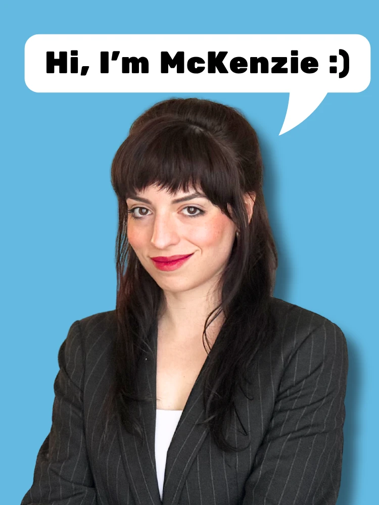 McKenzie Hagerstrom, founder of Elysian Digital Media, with a speech bubble that says Hi, I'm McKenzie