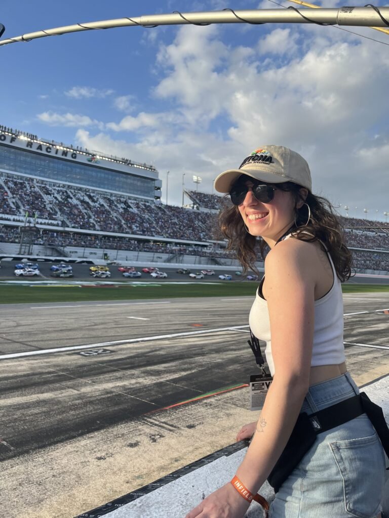 McKenzie trackside at a speedway during a shoot