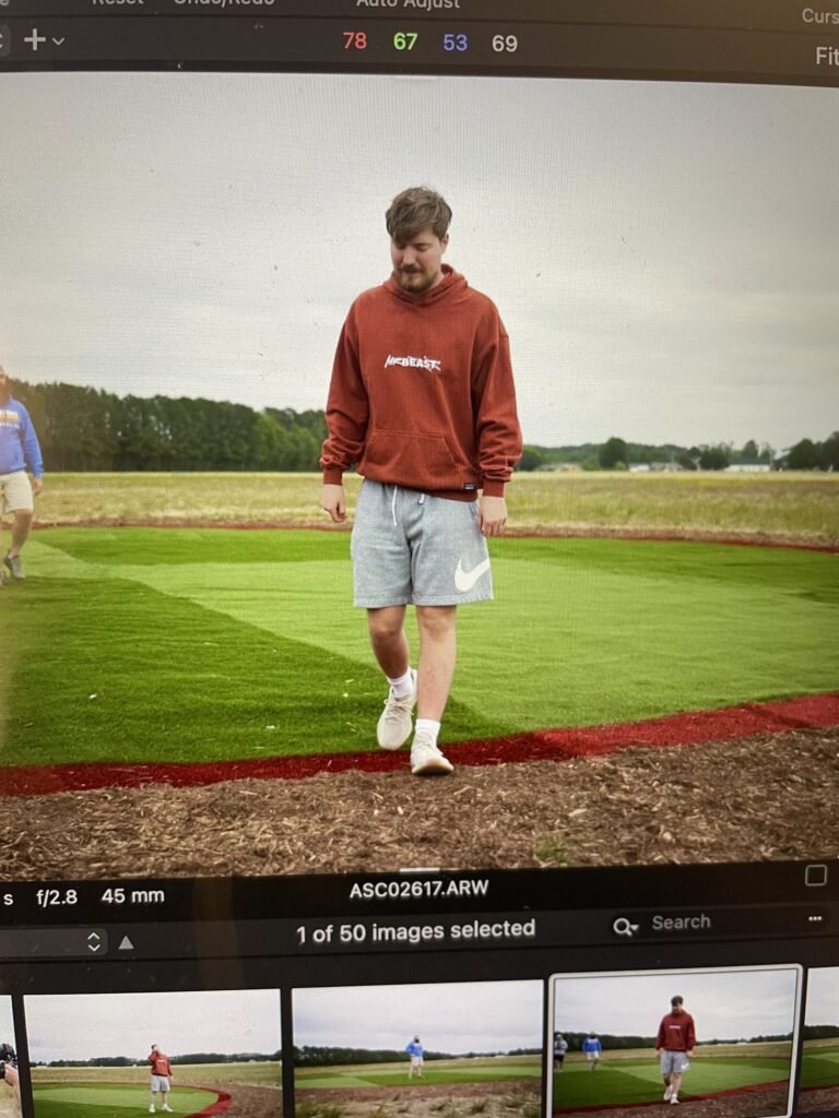 Reviewing a shot on the camera monitor during an outdoor shoot